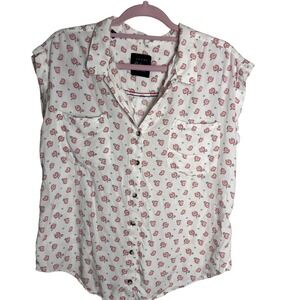 JACHS Girlfriend Floral Print Button Up Sleeveless Top Size‎ L